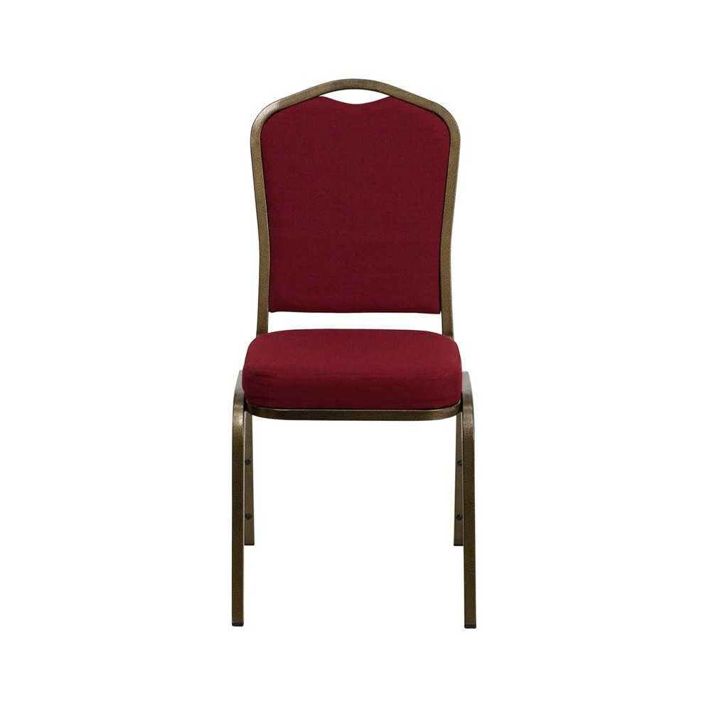 Crown Back Stacking Banquet Chair in Burgundy Fabric - Gold Vein Frame