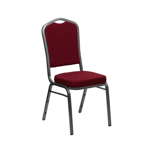 Crown Back Stacking Banquet Chair in Burgundy Fabric - Silver Vein Frame
