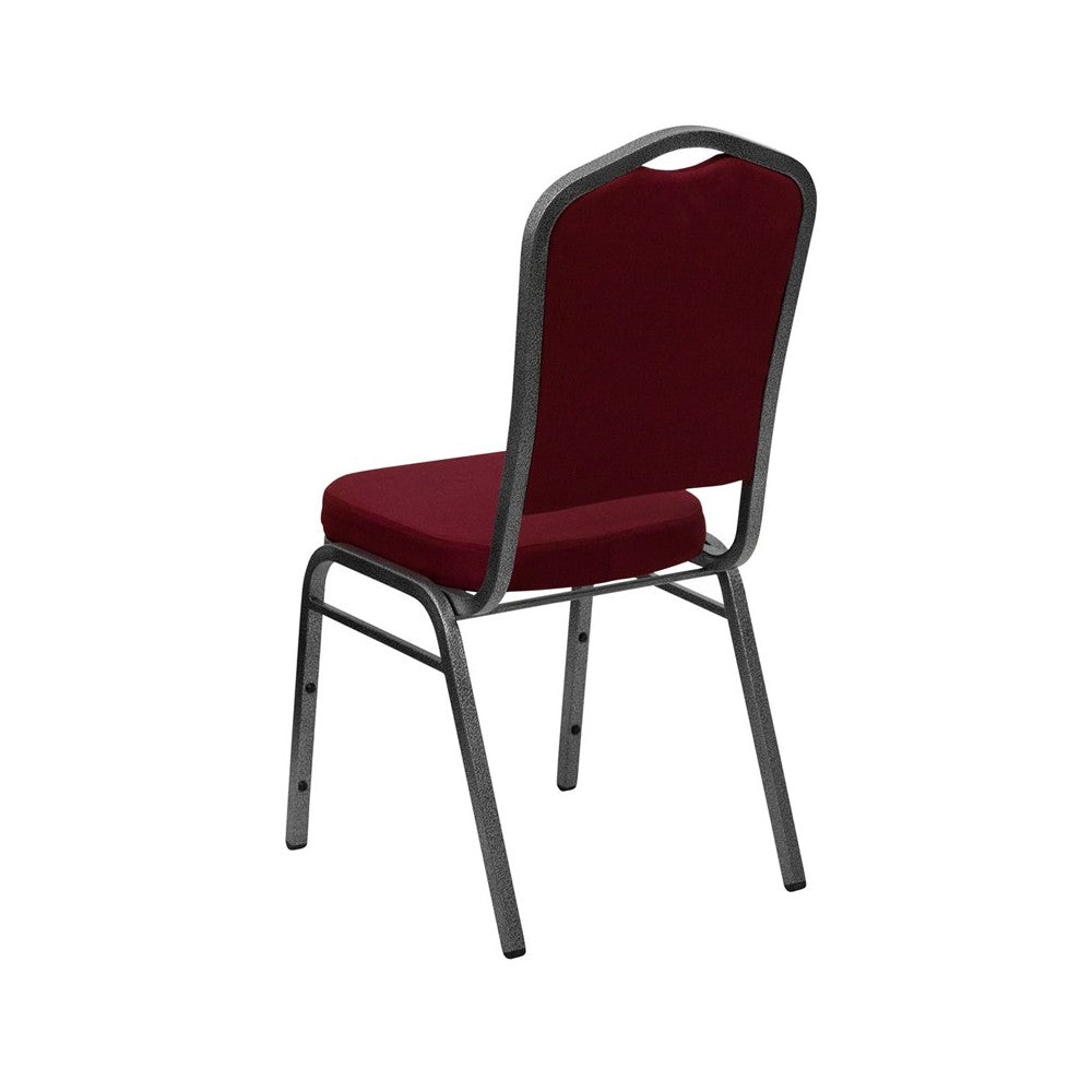 Crown Back Stacking Banquet Chair in Burgundy Fabric - Silver Vein Frame