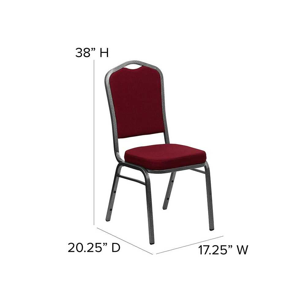 Crown Back Stacking Banquet Chair in Burgundy Fabric - Silver Vein Frame