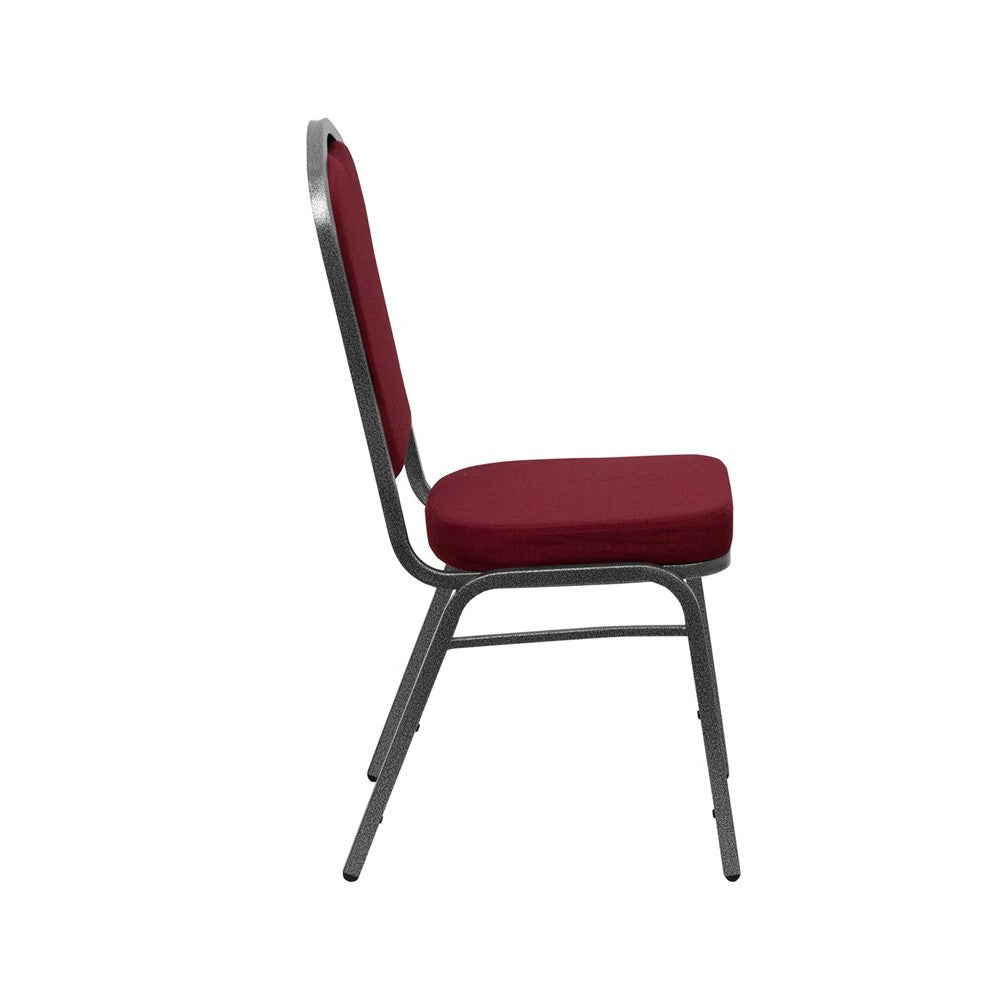 Crown Back Stacking Banquet Chair in Burgundy Fabric - Silver Vein Frame