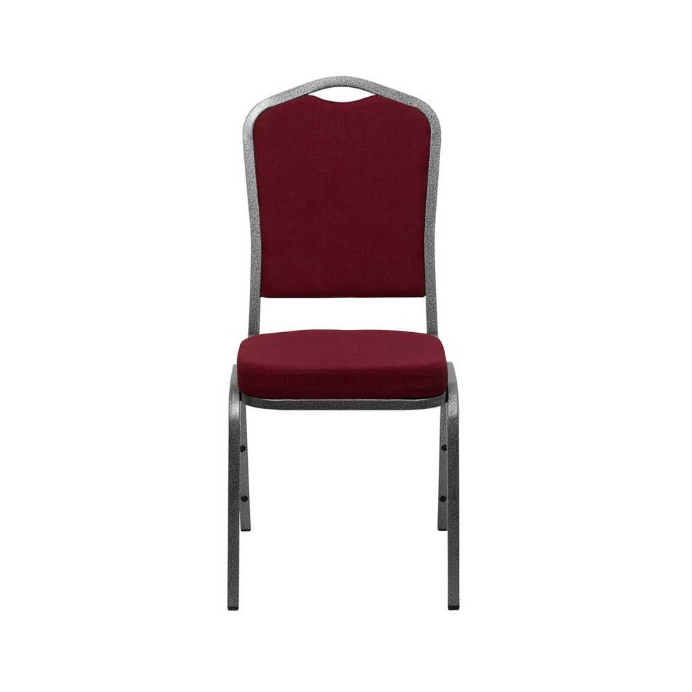 Crown Back Stacking Banquet Chair in Burgundy Fabric - Silver Vein Frame