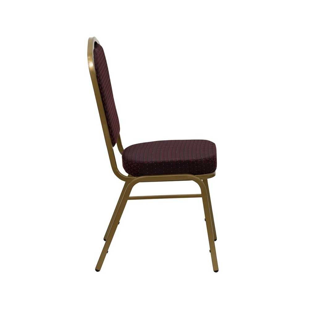 Crown Back Stacking Banquet Chair in Burgundy Patterned Fabric - Gold Frame