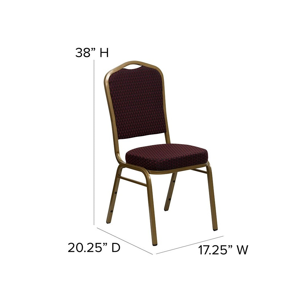 Crown Back Stacking Banquet Chair in Burgundy Patterned Fabric - Gold Frame