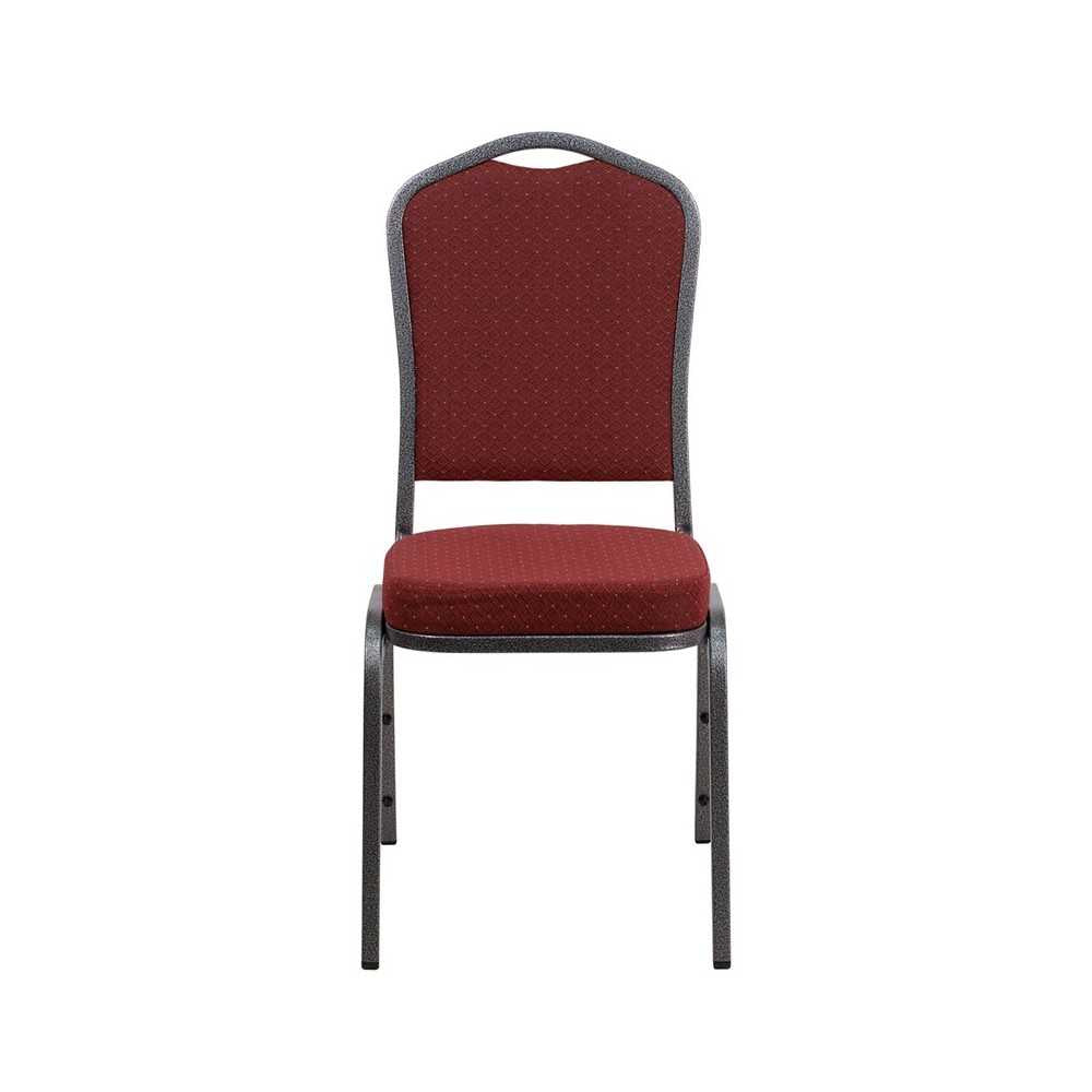 Crown Back Stacking Banquet Chair in Burgundy Patterned Fabric - Silver Vein Frame