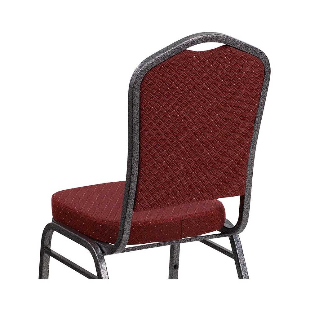 Crown Back Stacking Banquet Chair in Burgundy Patterned Fabric - Silver Vein Frame