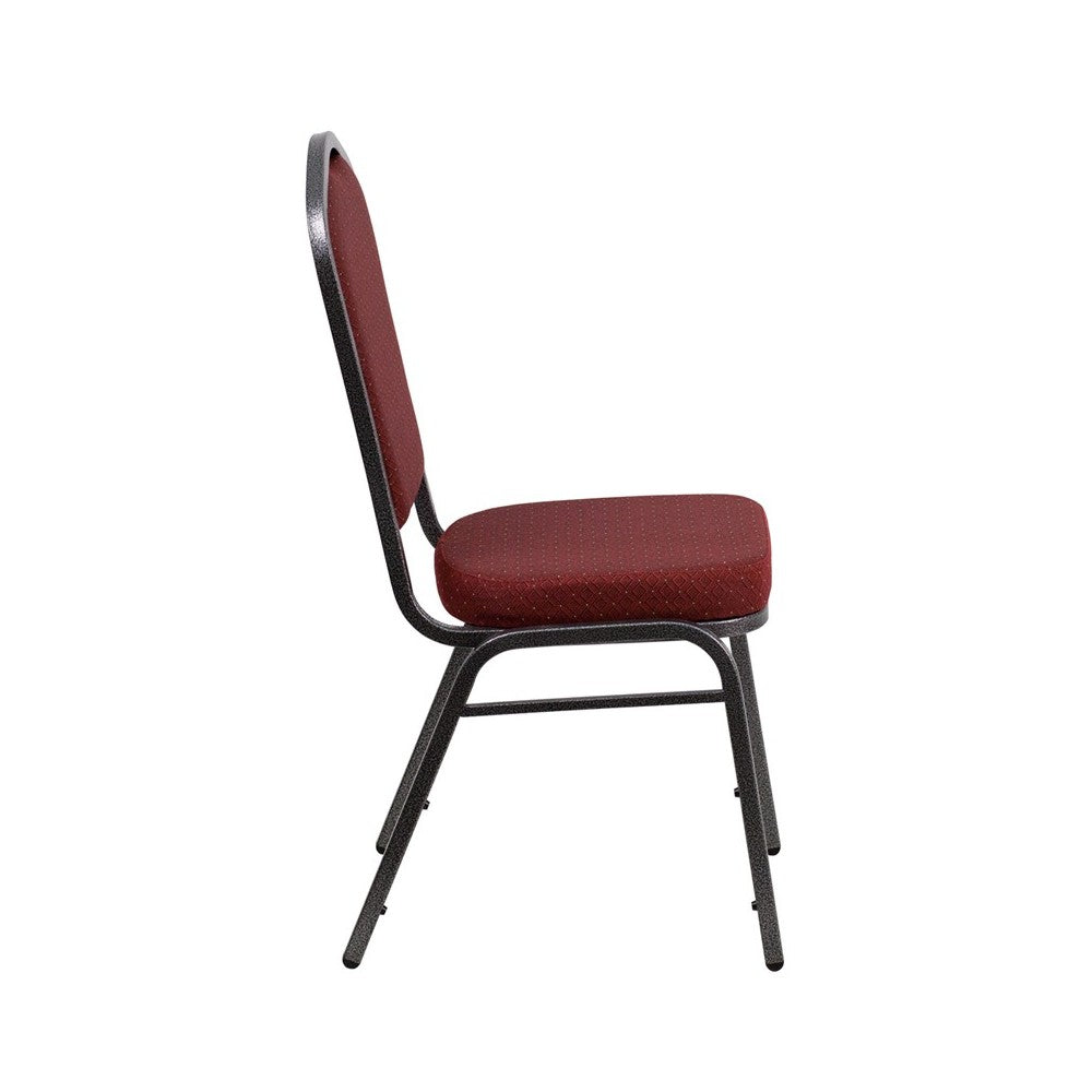 Crown Back Stacking Banquet Chair in Burgundy Patterned Fabric - Silver Vein Frame