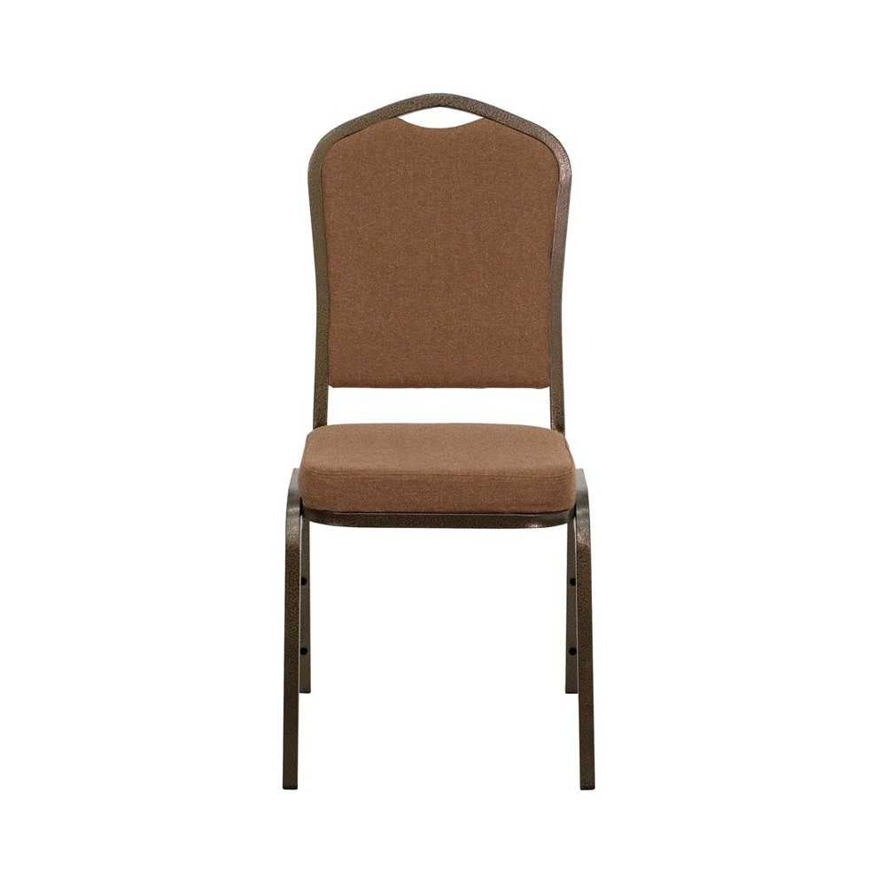 Crown Back Stacking Banquet Chair in Coffee Fabric - Gold Vein Frame