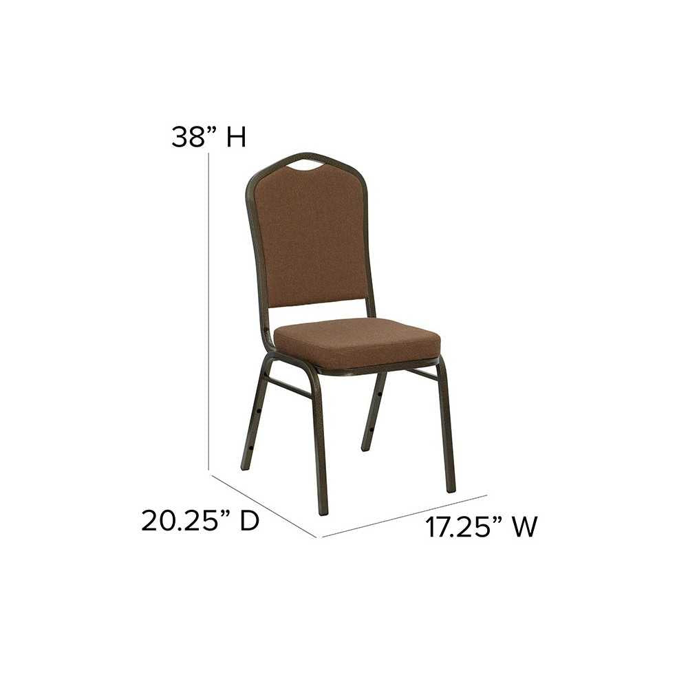 Crown Back Stacking Banquet Chair in Coffee Fabric - Gold Vein Frame