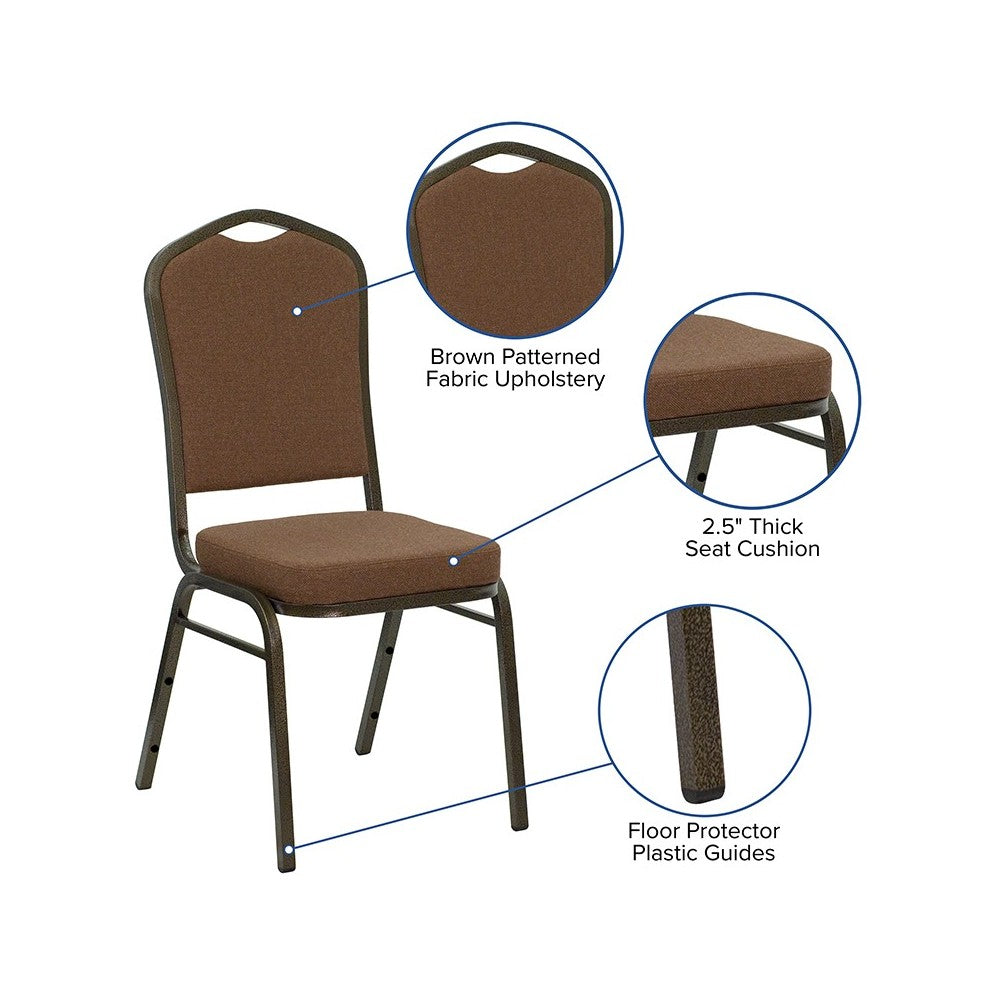 Crown Back Stacking Banquet Chair in Coffee Fabric - Gold Vein Frame