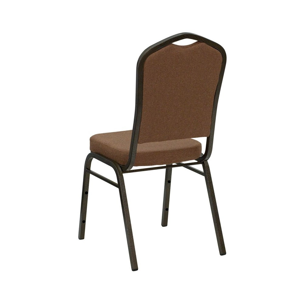 Crown Back Stacking Banquet Chair in Coffee Fabric - Gold Vein Frame