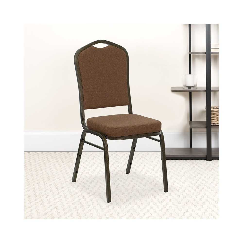 Crown Back Stacking Banquet Chair in Coffee Fabric - Gold Vein Frame