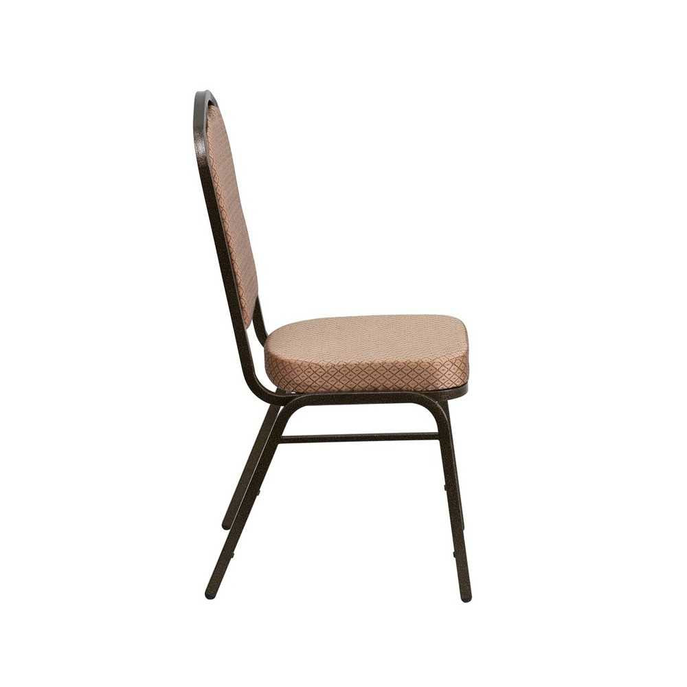 Crown Back Stacking Banquet Chair in Gold Diamond Patterned Fabric - Gold Vein Frame