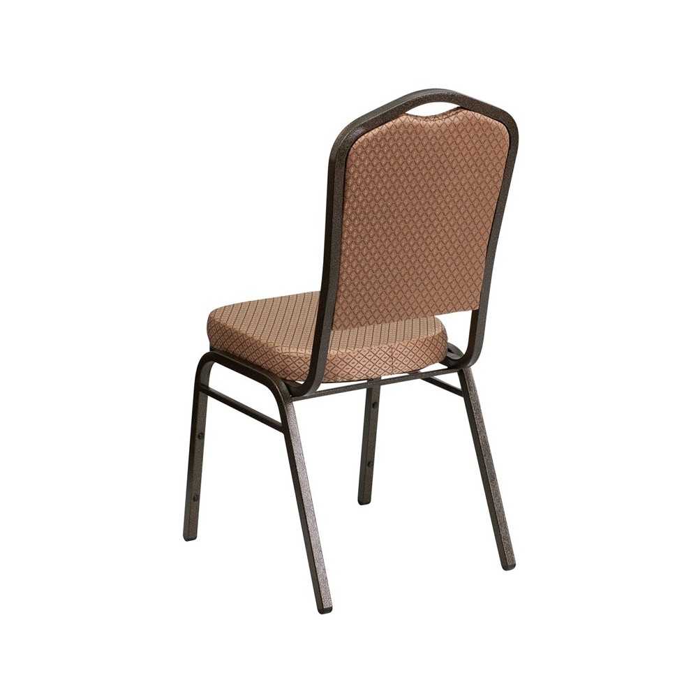 Crown Back Stacking Banquet Chair in Gold Diamond Patterned Fabric - Gold Vein Frame