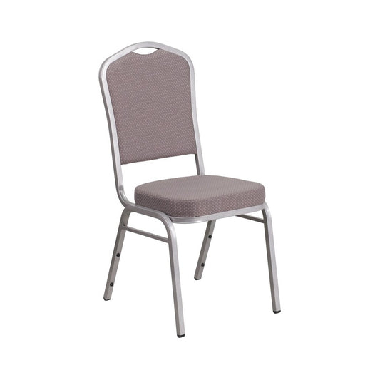 Crown Back Stacking Banquet Chair in Gray Dot Fabric - Silver Frame