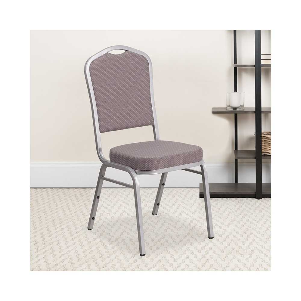 Crown Back Stacking Banquet Chair in Gray Dot Fabric - Silver Frame