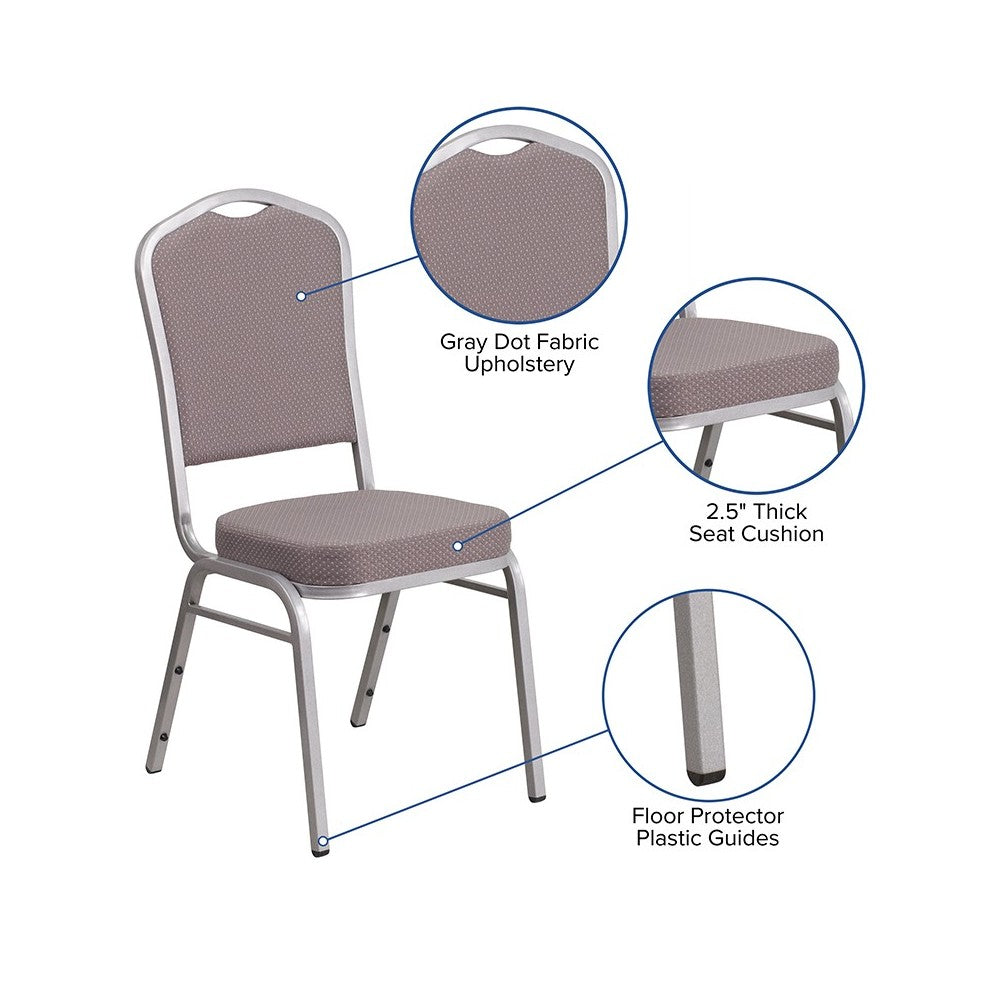 Crown Back Stacking Banquet Chair in Gray Dot Fabric - Silver Frame
