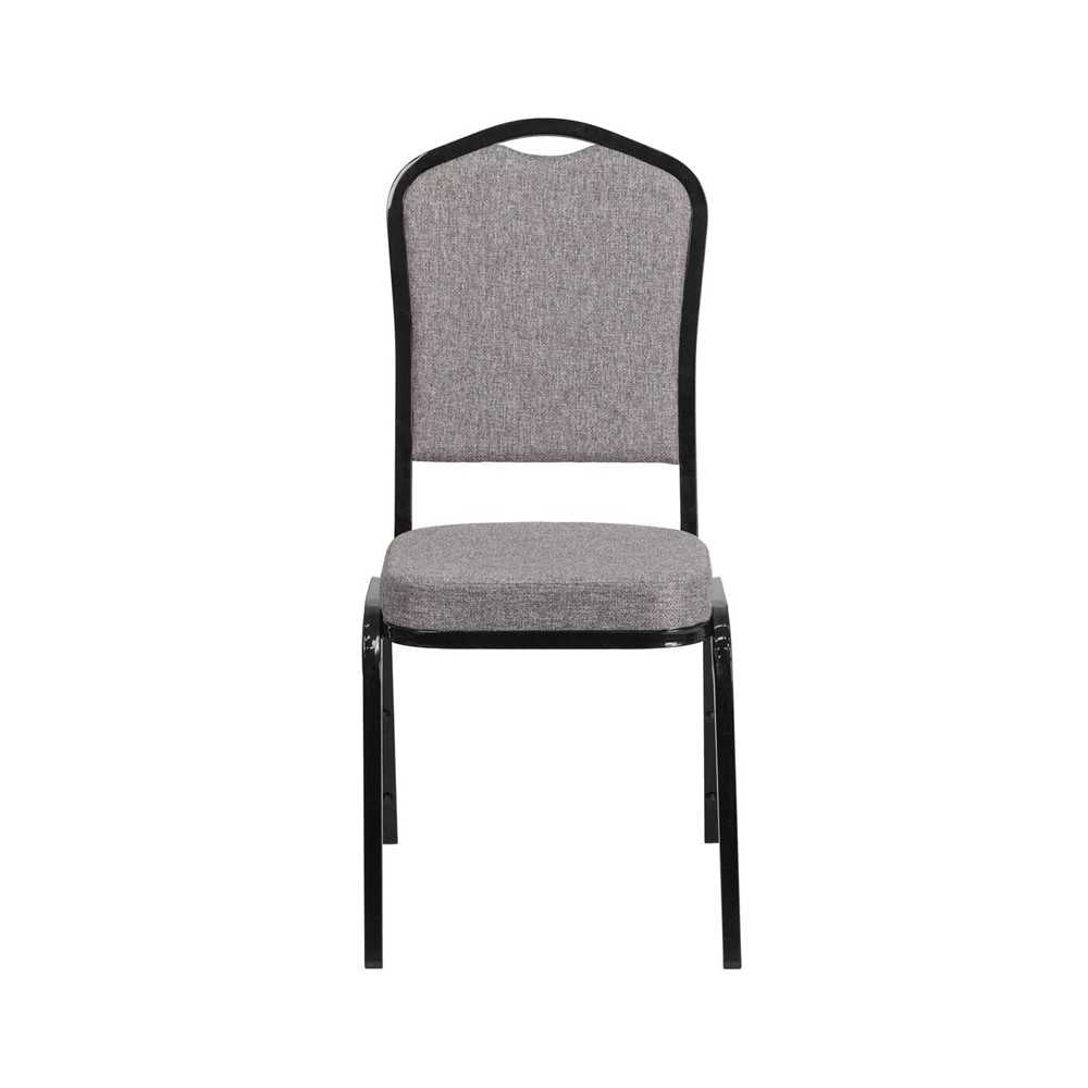 Crown Back Stacking Banquet Chair in Gray Fabric - Black Frame