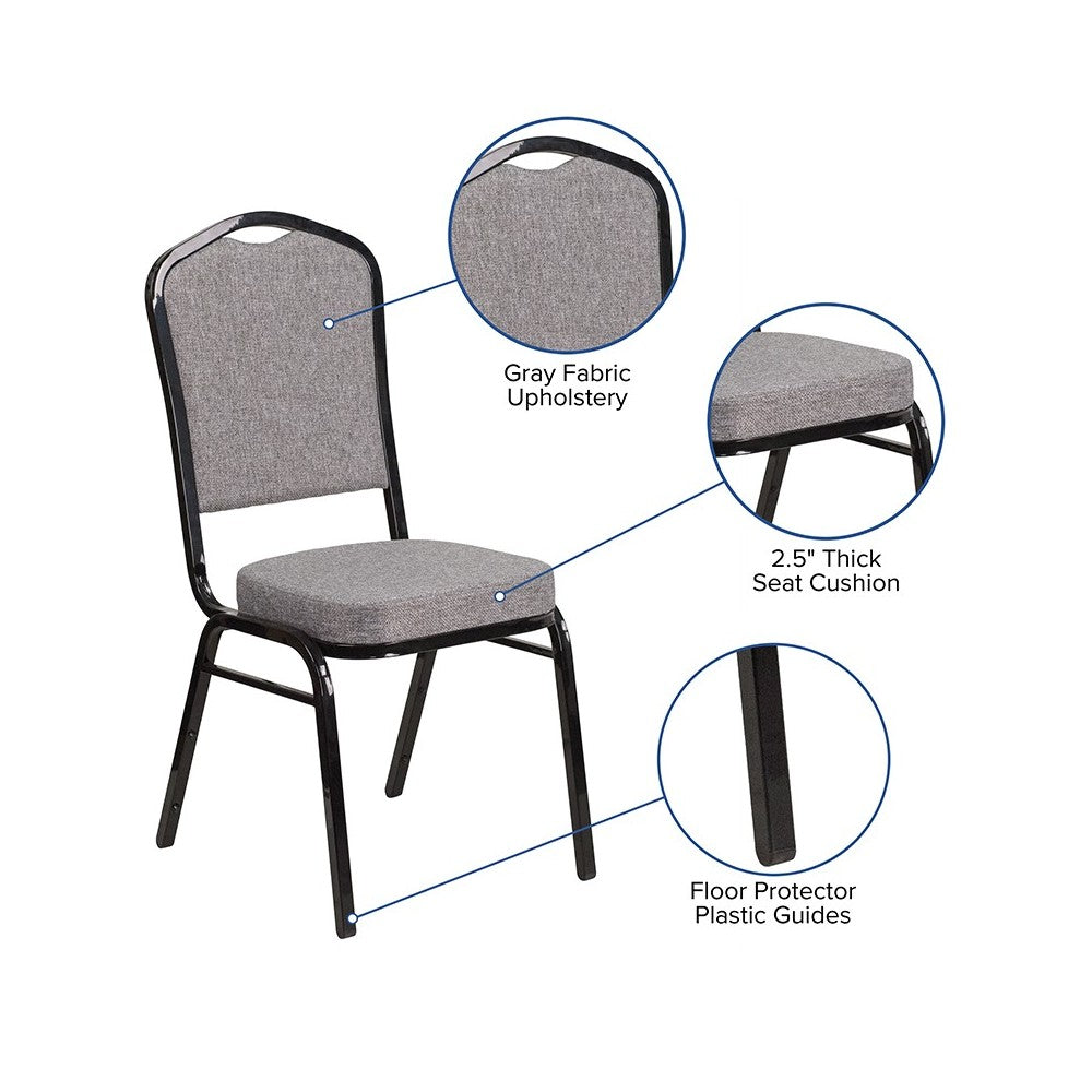 Crown Back Stacking Banquet Chair in Gray Fabric - Black Frame