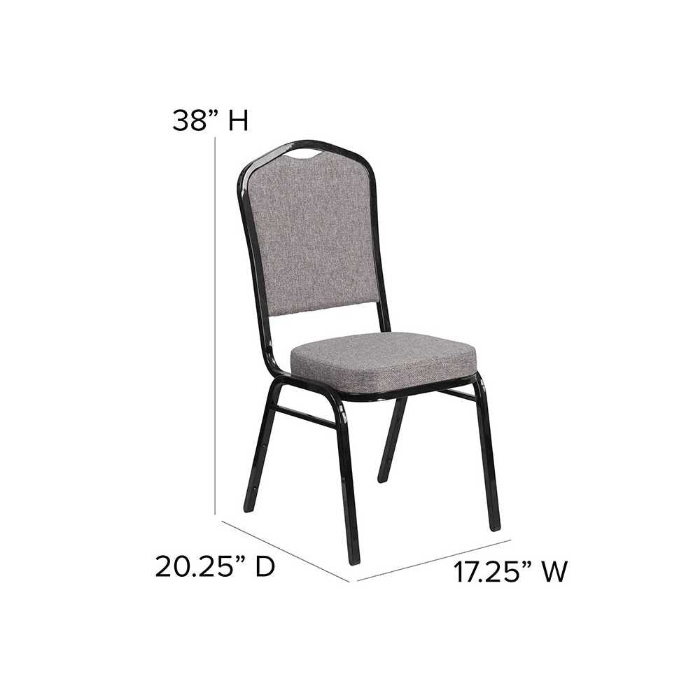 Crown Back Stacking Banquet Chair in Gray Fabric - Black Frame