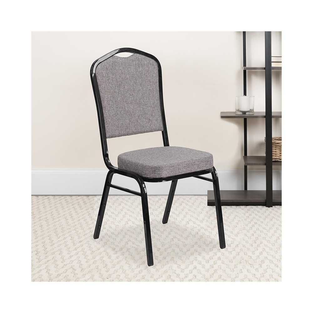 Crown Back Stacking Banquet Chair in Gray Fabric - Black Frame