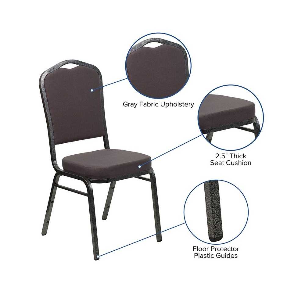 Crown Back Stacking Banquet Chair in Gray Fabric - Silver Vein Frame