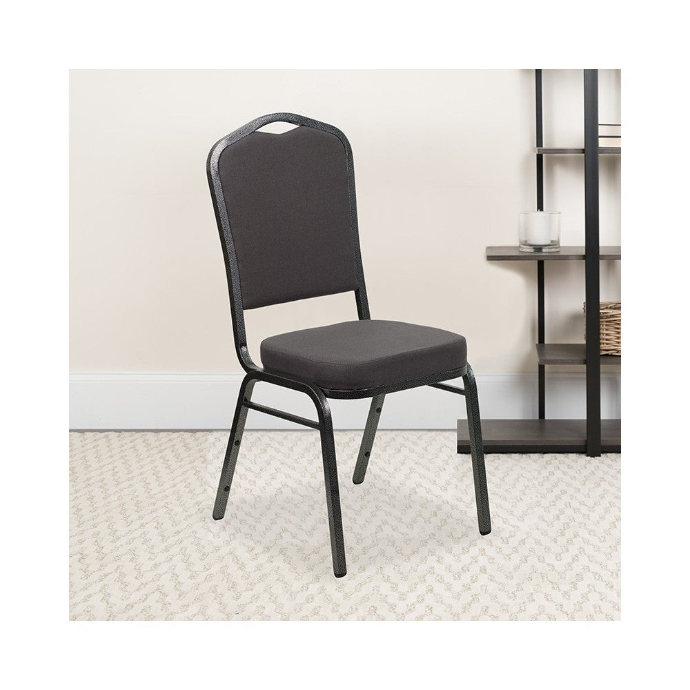 Crown Back Stacking Banquet Chair in Gray Fabric - Silver Vein Frame
