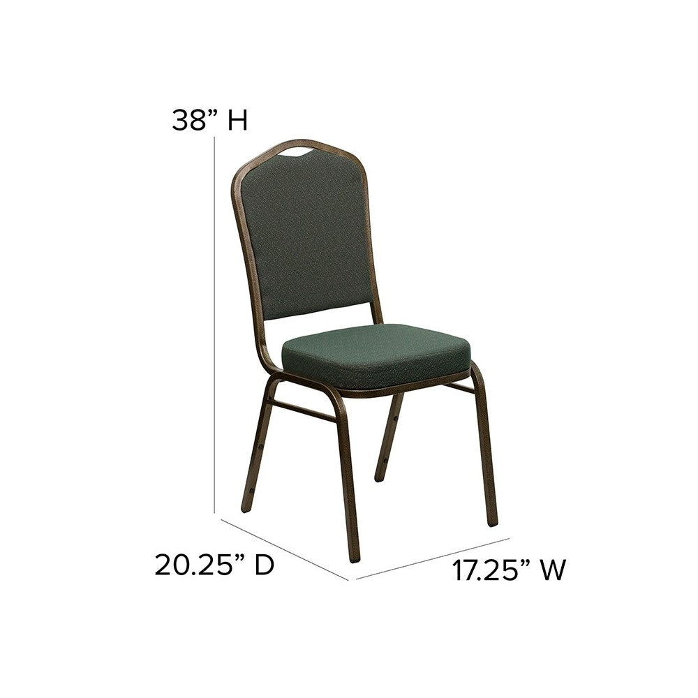 Crown Back Stacking Banquet Chair in Green Patterned Fabric - Gold Vein Frame