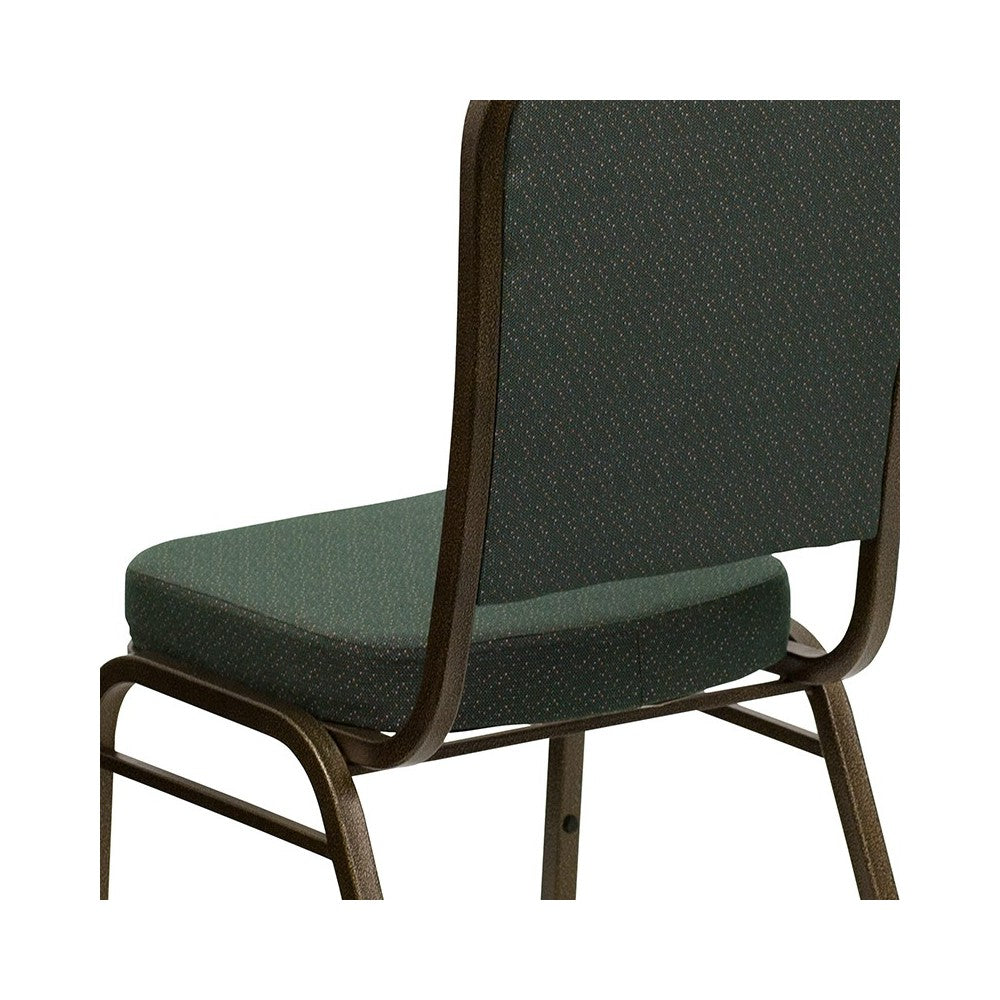 Crown Back Stacking Banquet Chair in Green Patterned Fabric - Gold Vein Frame