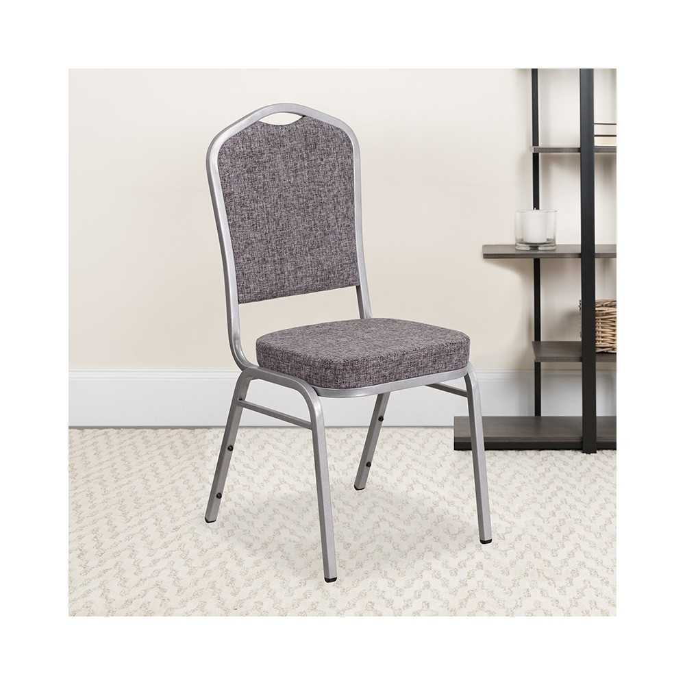 Crown Back Stacking Banquet Chair in Herringbone Fabric - Silver Frame