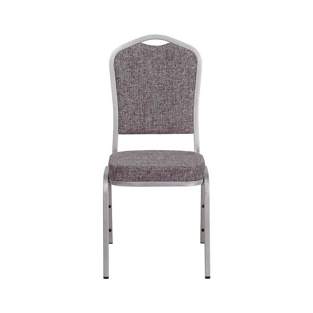 Crown Back Stacking Banquet Chair in Herringbone Fabric - Silver Frame