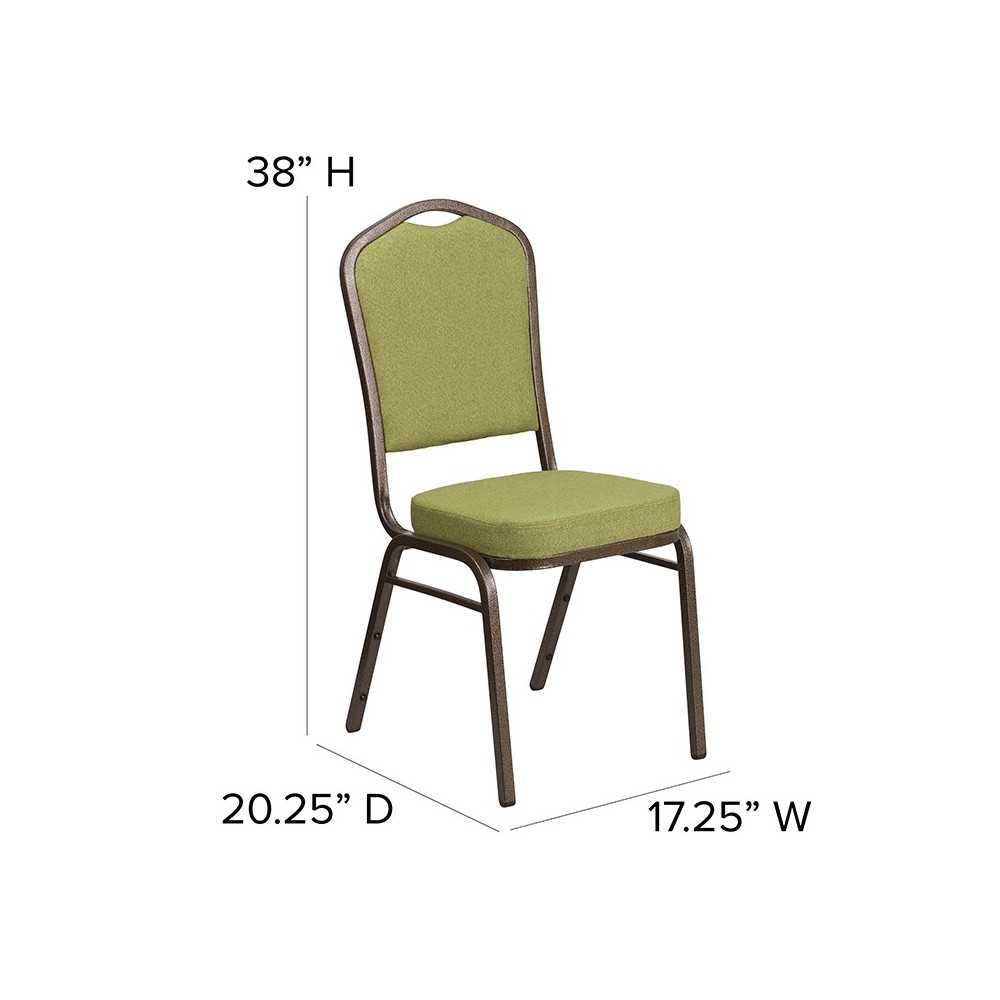 Crown Back Stacking Banquet Chair in Moss Fabric - Gold Vein Frame