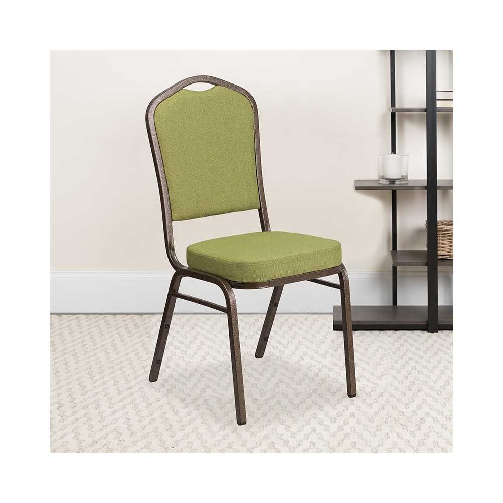Crown Back Stacking Banquet Chair in Moss Fabric - Gold Vein Frame