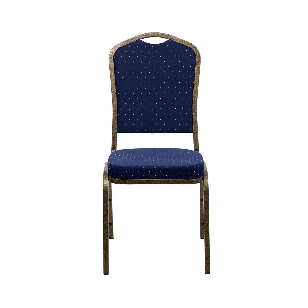 Crown Back Stacking Banquet Chair in Navy Blue Dot Patterned Fabric - Gold Vein Frame