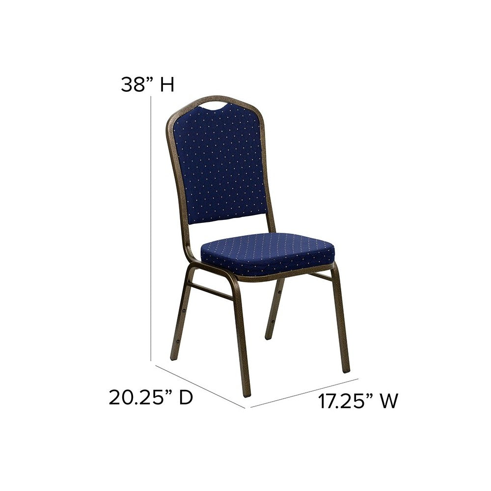 Crown Back Stacking Banquet Chair in Navy Blue Dot Patterned Fabric - Gold Vein Frame