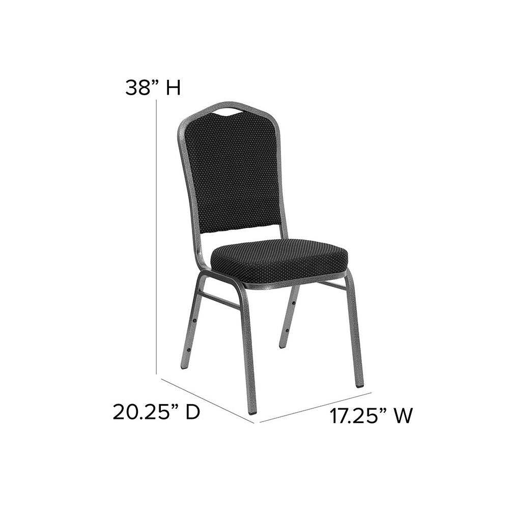 Crown Back Stacking Banquet Chair in Navy Blue Patterned Fabric - Gold Vein Frame
