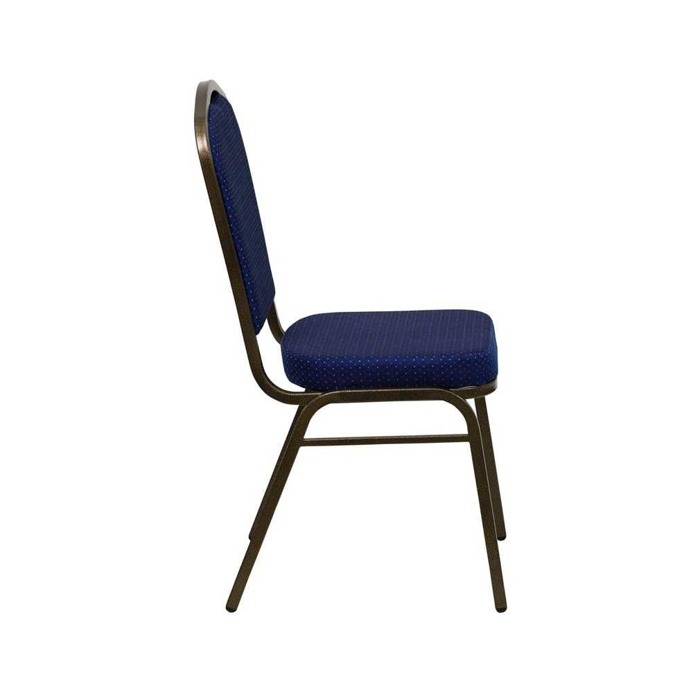 Crown Back Stacking Banquet Chair in Navy Blue Patterned Fabric - Gold Vein Frame