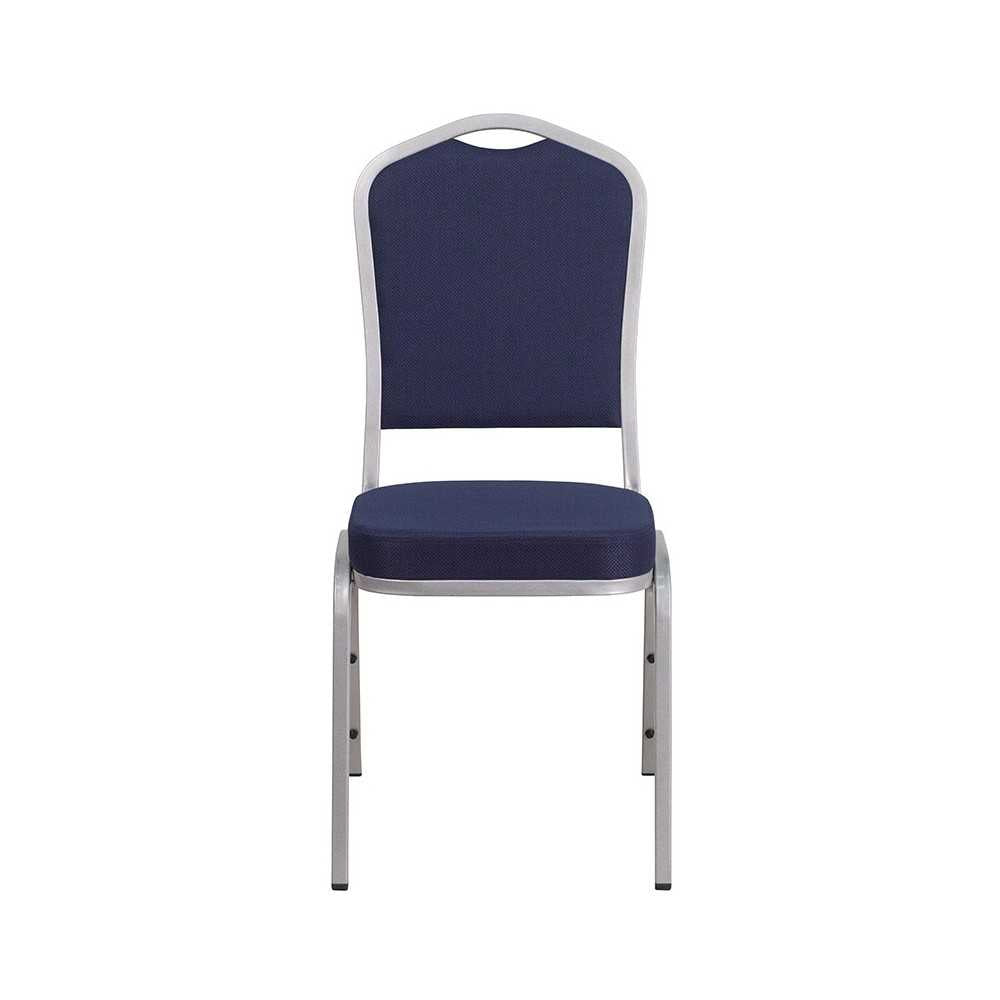 Crown Back Stacking Banquet Chair in Navy Fabric - Silver Frame