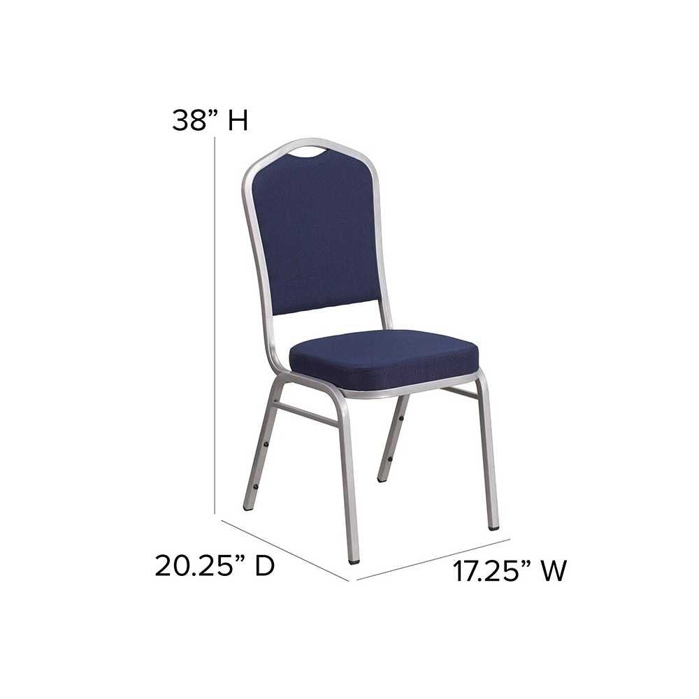Crown Back Stacking Banquet Chair in Navy Fabric - Silver Frame