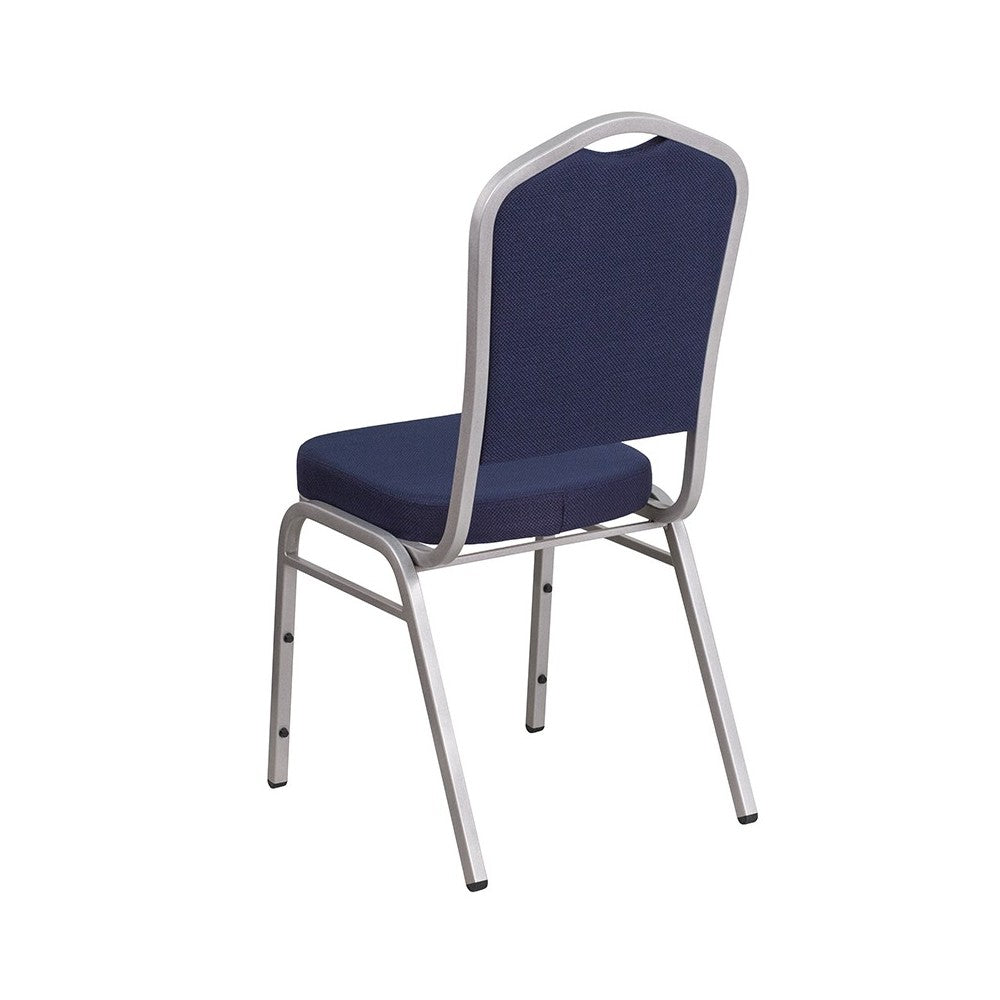 Crown Back Stacking Banquet Chair in Navy Fabric - Silver Frame
