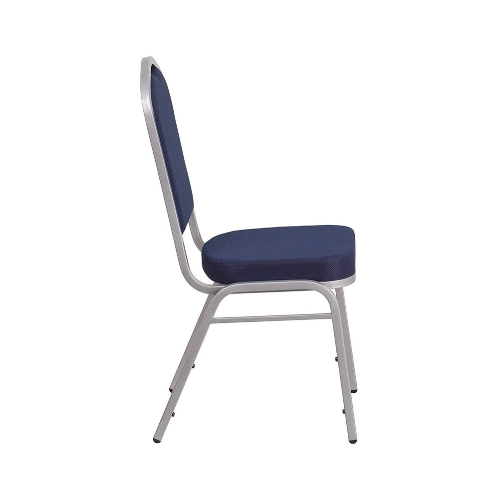 Crown Back Stacking Banquet Chair in Navy Fabric - Silver Frame