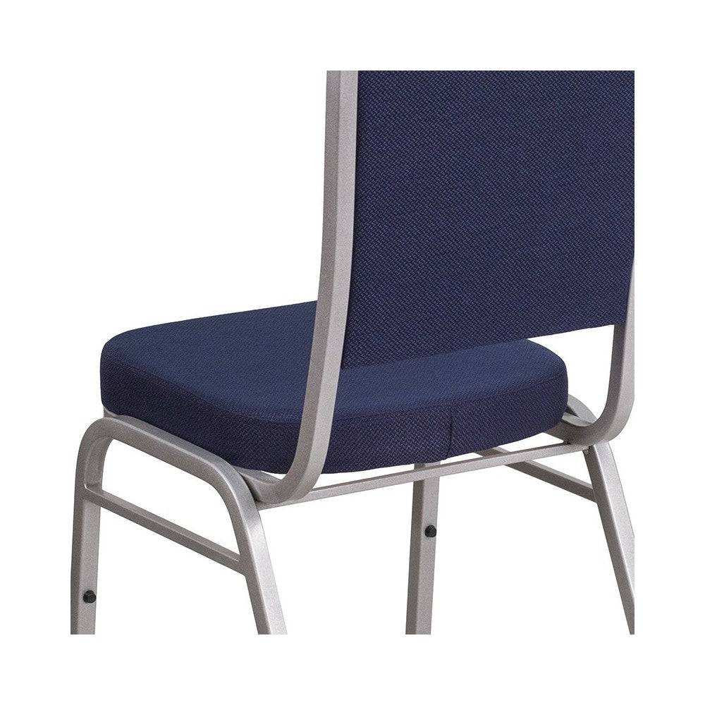 Crown Back Stacking Banquet Chair in Navy Fabric - Silver Frame