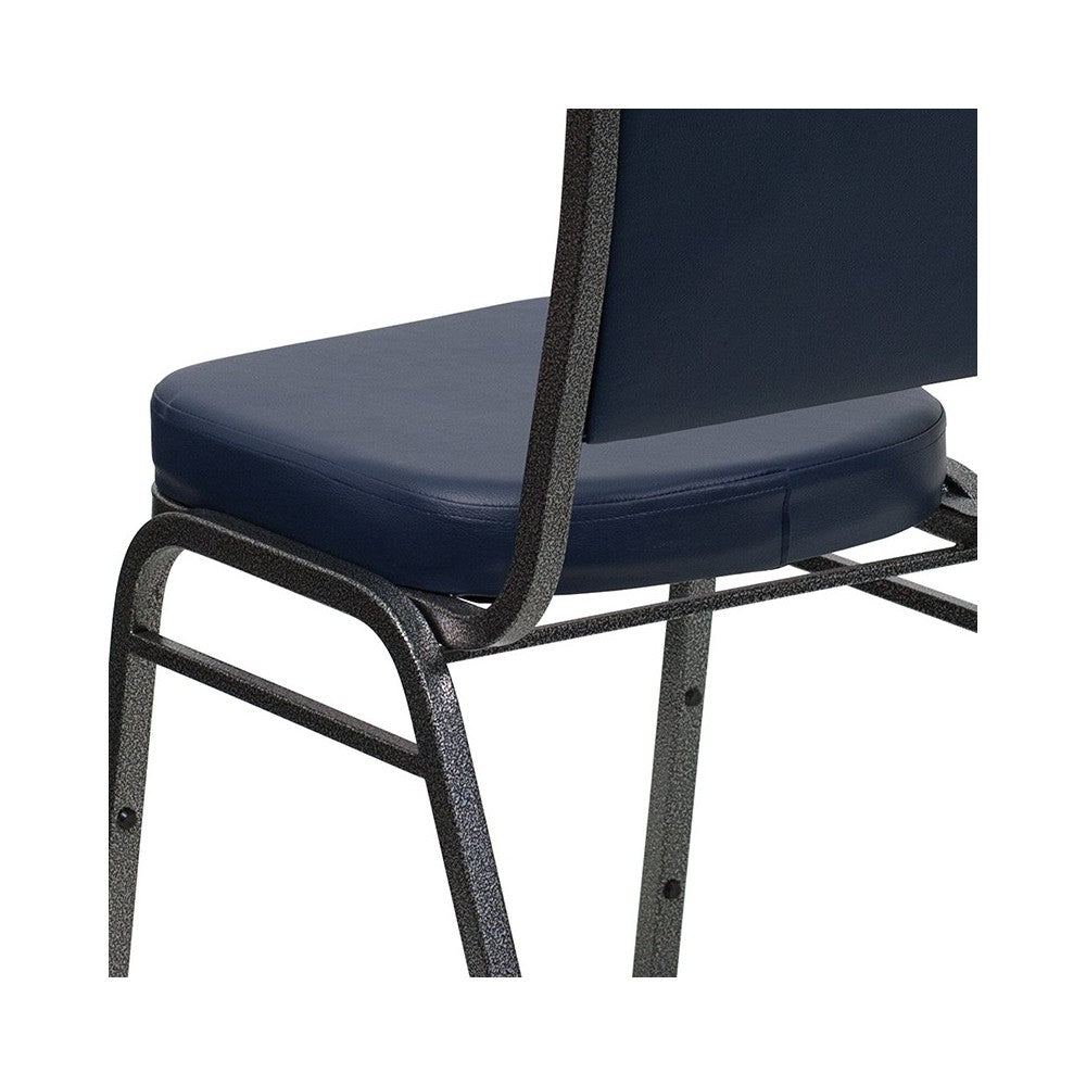 Crown Back Stacking Banquet Chair in Navy Vinyl - Silver Vein Frame