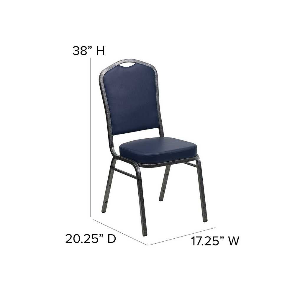 Crown Back Stacking Banquet Chair in Navy Vinyl - Silver Vein Frame