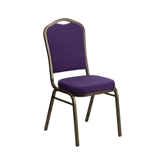 Crown Back Stacking Banquet Chair in Purple Fabric - Gold Vein Frame