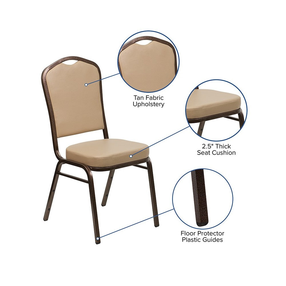 Crown Back Stacking Banquet Chair in Tan Vinyl - Copper Vein Frame