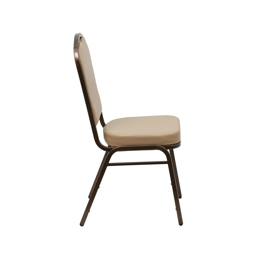 Crown Back Stacking Banquet Chair in Tan Vinyl - Copper Vein Frame