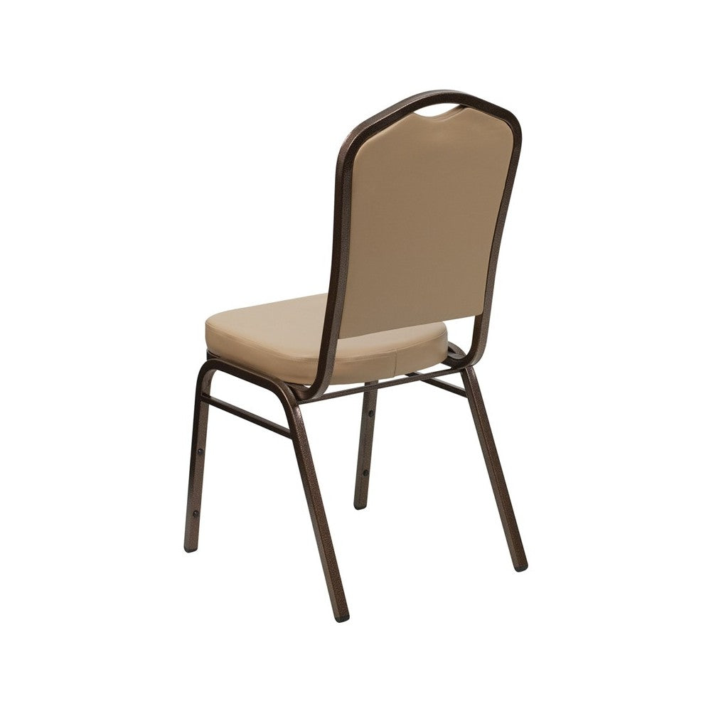 Crown Back Stacking Banquet Chair in Tan Vinyl - Copper Vein Frame