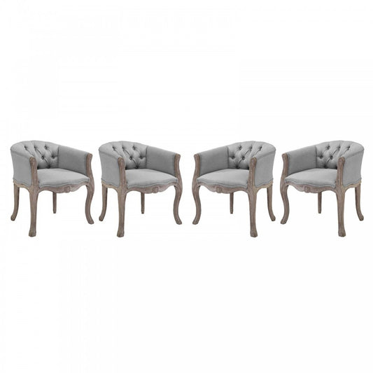 Crown Dining Armchair Upholstered Fabric Set of 4, Light Gray