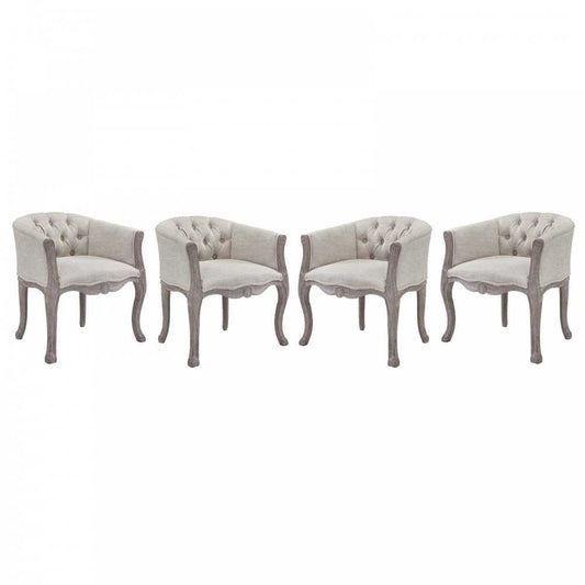 Crown Dining Armchair Upholstered Fabric Set of 4, Beige
